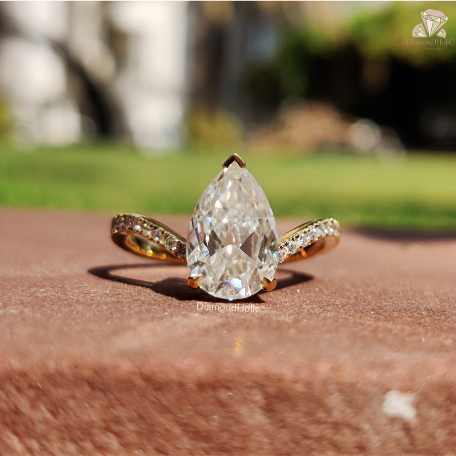 Elegant Pear Moissanite Ring for Women, Dainty Wedding Ring, Promise Ring, Anniversary Gift for Wife