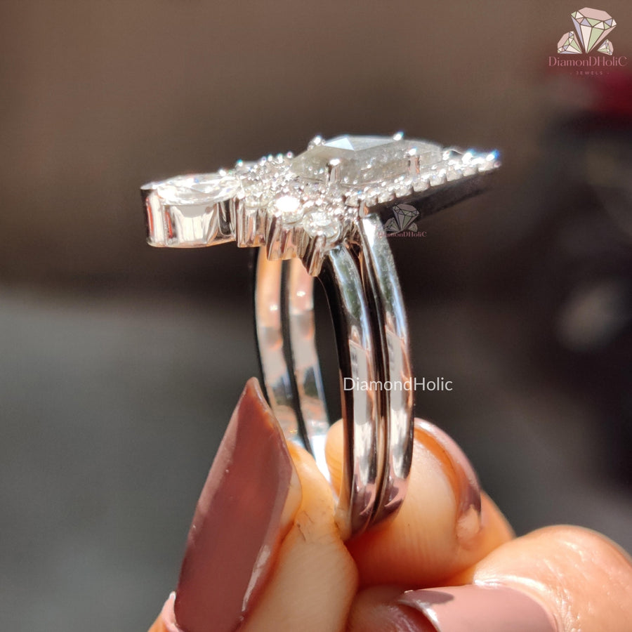 oval salt and pepper diamond, natural gemstone engagement ring, nature-inspired diamond ring,