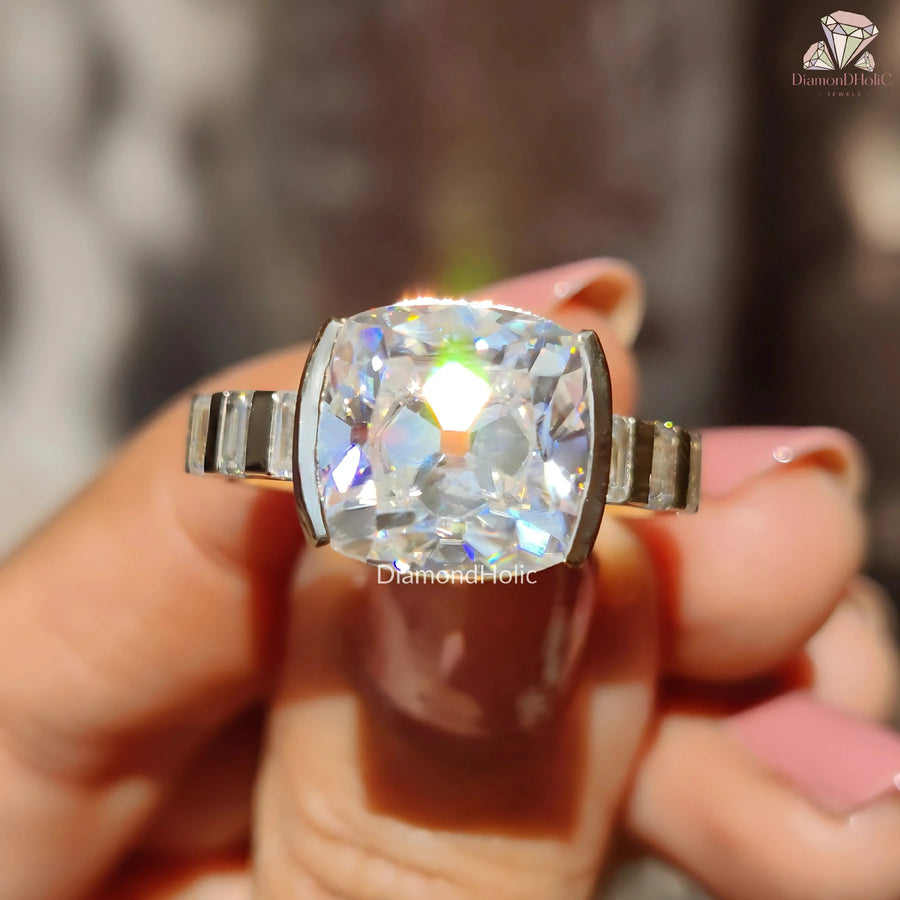 custom moissanite ring | old european moissanite | elegant bridal ring
