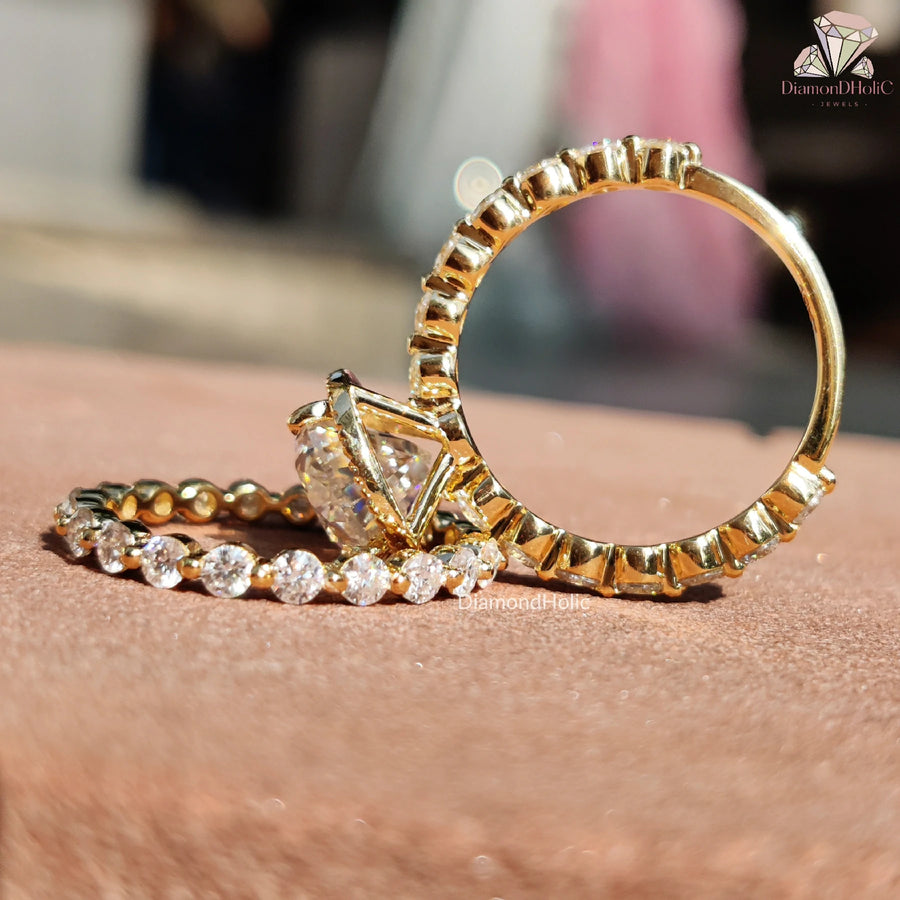 10K yellow gold ring | handcrafted moissanite | sparkle ring
