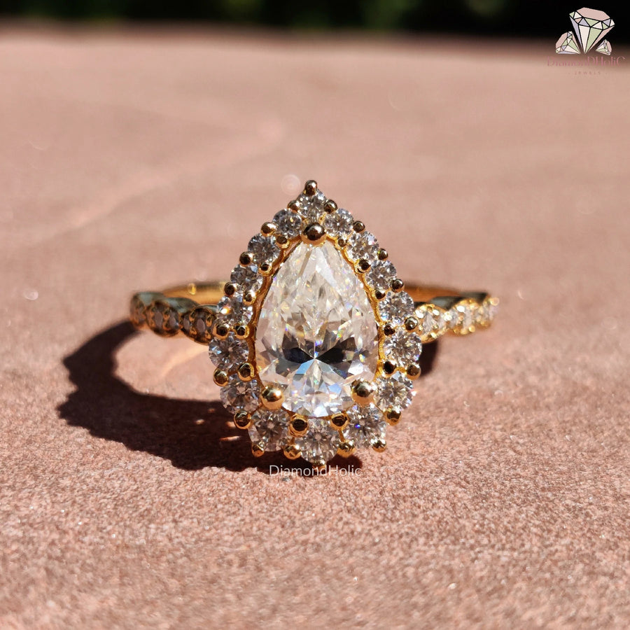 teardrop ring gold | radiant moissanite ring | handcrafted moissanite

