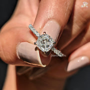 Cushion Cut Lab Grown Diamond Hidden Halo Engagement Ring