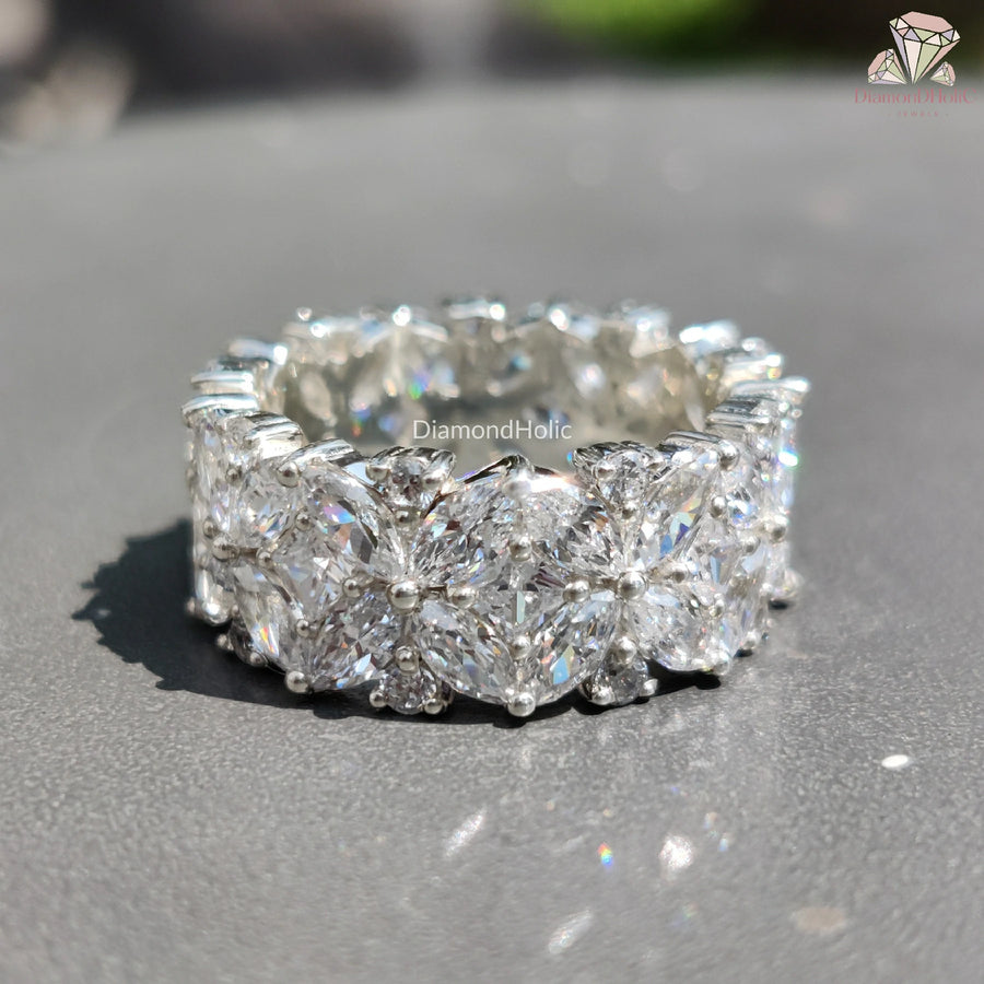Women’s Moissanite Wedding Band | Handmade Marquise Cut Wedding Ring | Princess Cut Moissanite Band