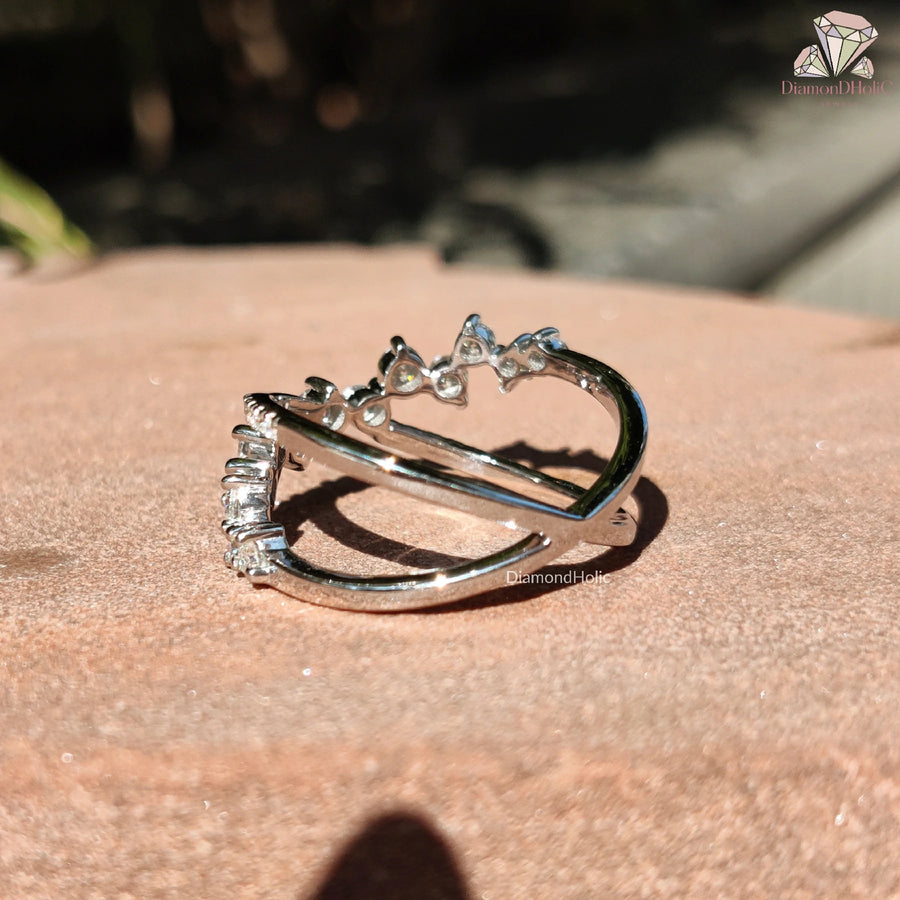 moissanite wrap ring | two band moissanite ring | elegant moissanite band
