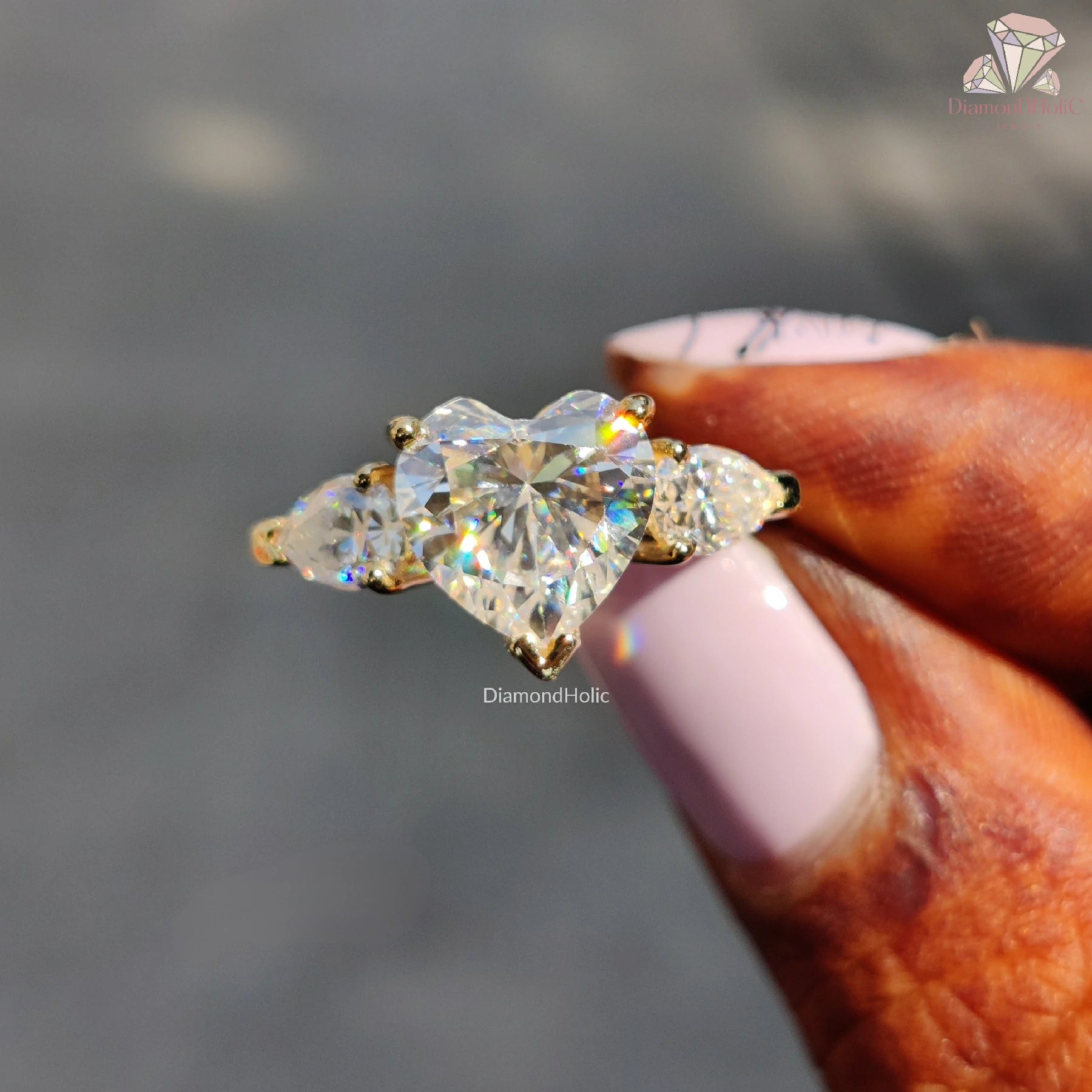 heart moissanite ring | pear side stones ring | romantic proposal ring
