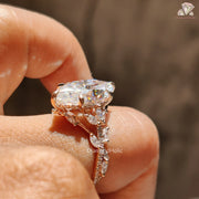 pave leaf ring | romantic moissanite band | custom rose gold setting
