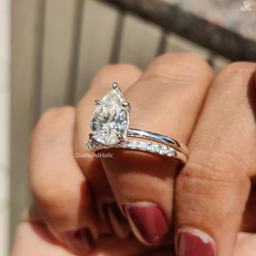 Pear Solitaire Ring Set | Eternity Band Bridal Set | Promise Ring Her

