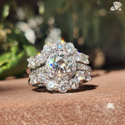 halo setting ring | unique moissanite ring | dainty gold ring
