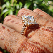 gold marquise solitaire | floral moissanite sparkle | moissanite cluster setting
