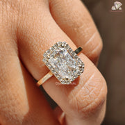 halo engagement jewelry | radiant lab diamond set | lab created ring pair
