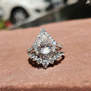 Wedding Ring Set for Her | Pear Moissanite Halo | Elegant Design

