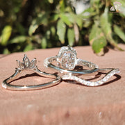 Oval Engagement Set | Curved Diamond Bands | Wedding Trio Rings

