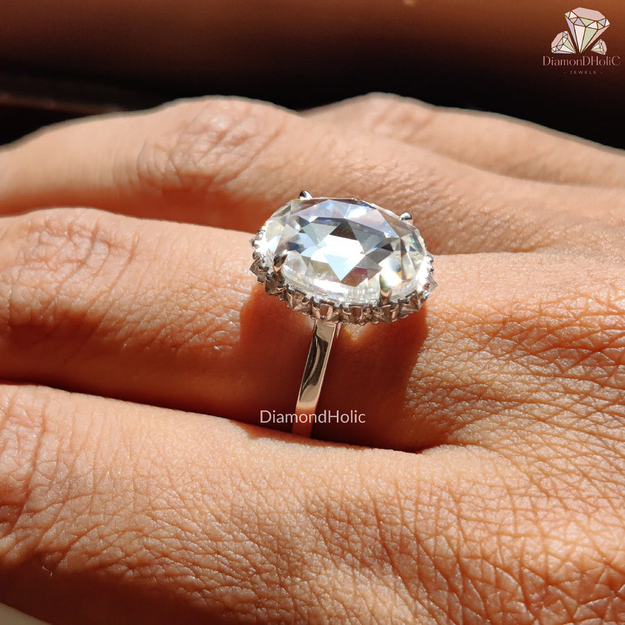 Oval Moissanite Halo Ring for Women
