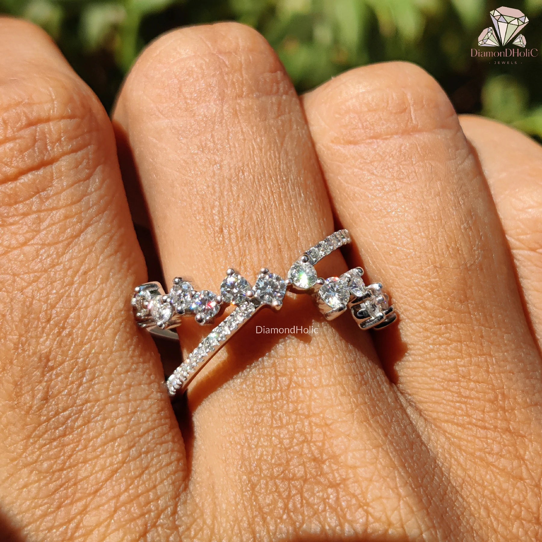 moissanite crisscross ring | open band ring for her | crossover diamond ring
