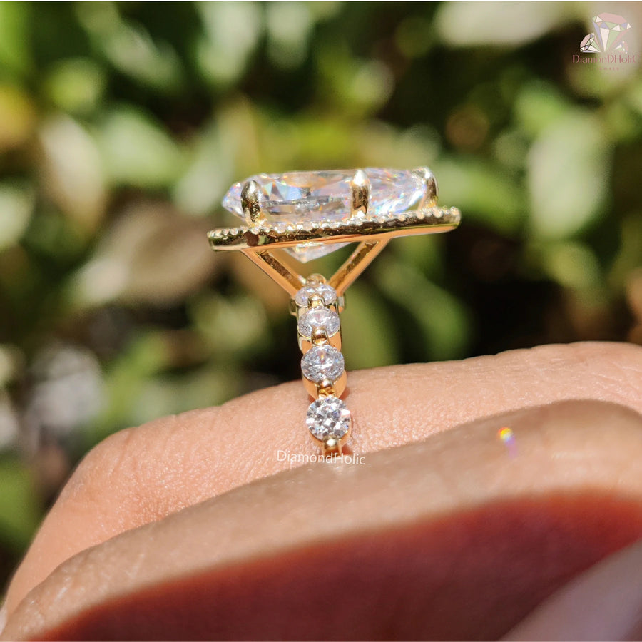 Pear Cut Halo Moissanite Round Pave Set Engagement Ring – Elegant