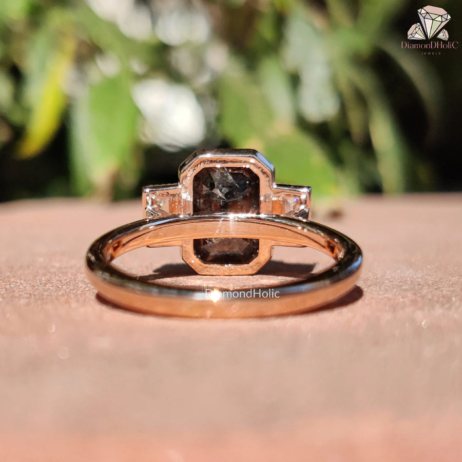 Salt and Pepper Engagement | Emerald Cut Centerpiece | Timeless Band


