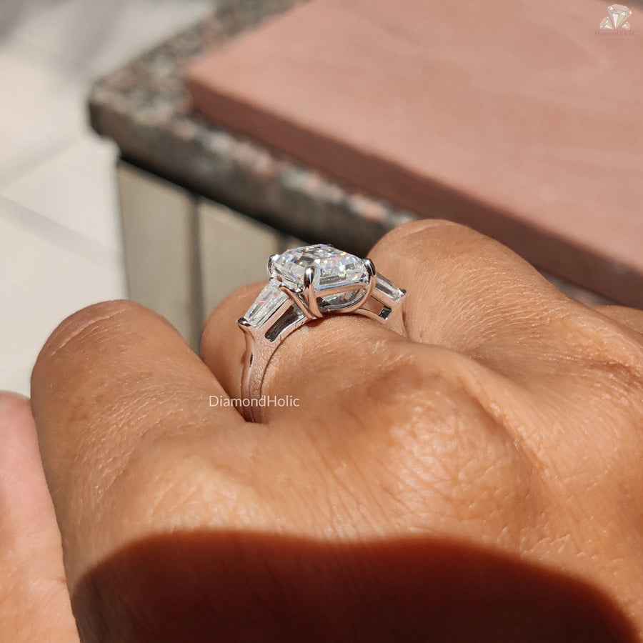 Emerald Moissanite Promise Ring | Elegant Baguette Stones | Gift for Her Love

