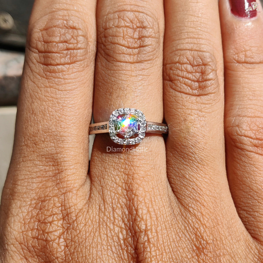 Modern Halo Diamond Ring | Lab Grown Engagement | Bridal Band Style

