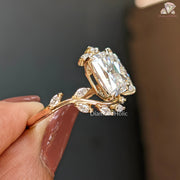 yellow gold moissanite | unique 3 stone ring | handmade gold ring
