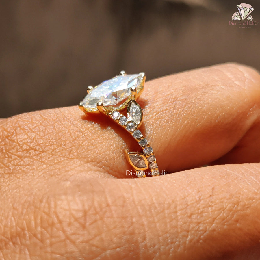 Classic Diamond Wedding Gift | Affordable Marquise Diamond Band | Stunning Unique Shank Design 