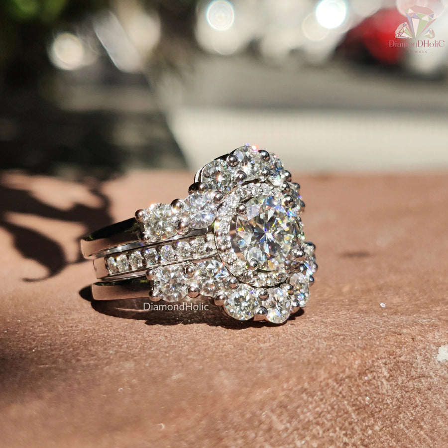 sparkling engagement ring | custom bridal set | teardrop moissanite
