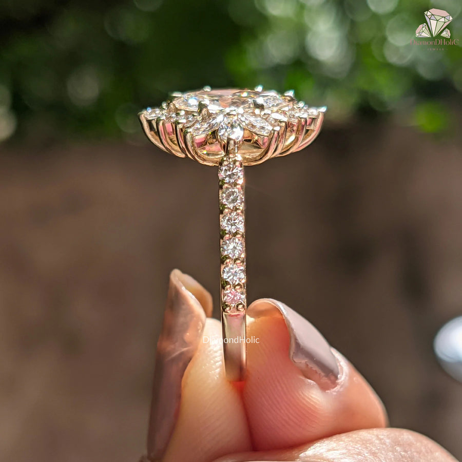 Marquise Cut Moissanite Floral Cluster Halo-Vintage Engagement Ring