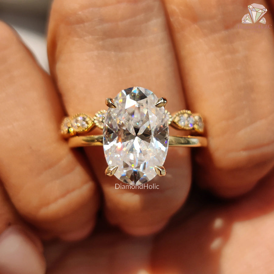 Oval Cut Bridal Set | Diamond Unique Band | Moissanite Ring Love


