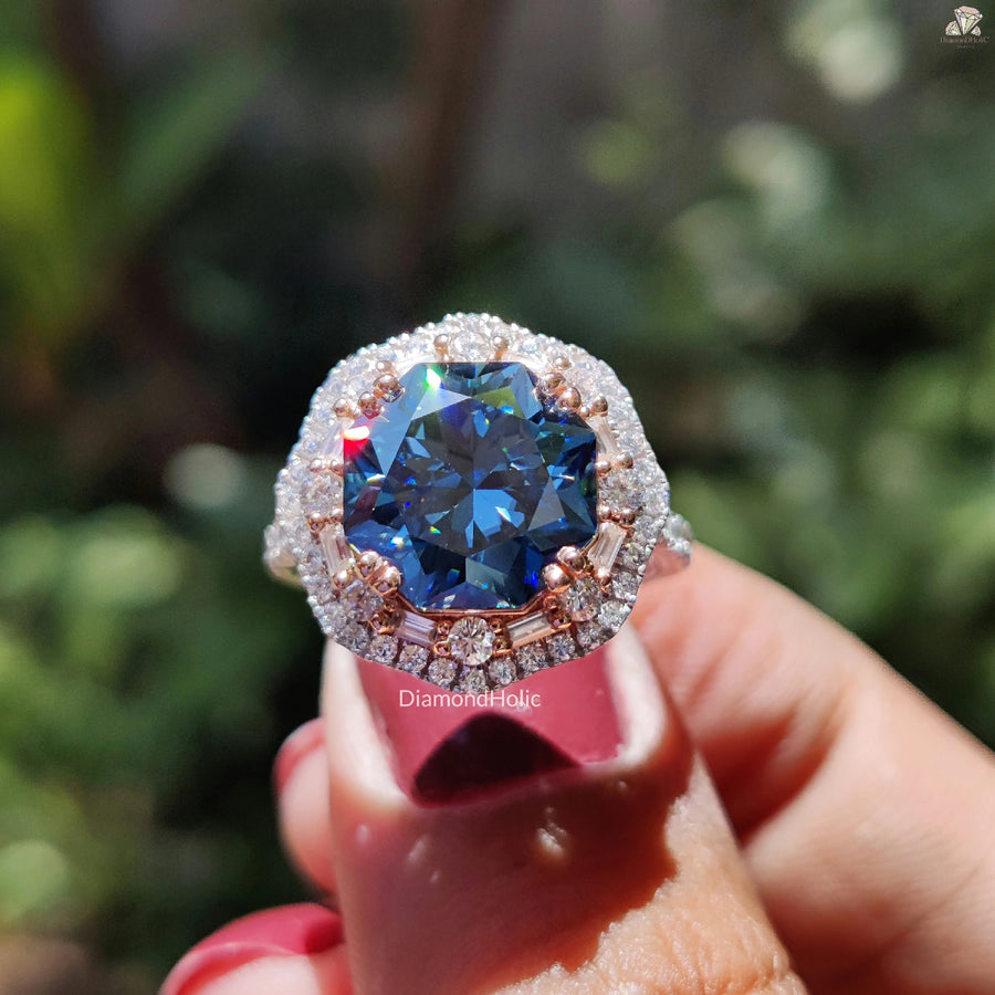 Statement Moissanite Band | Royal Blue Octa Ring | Gift For Bride


