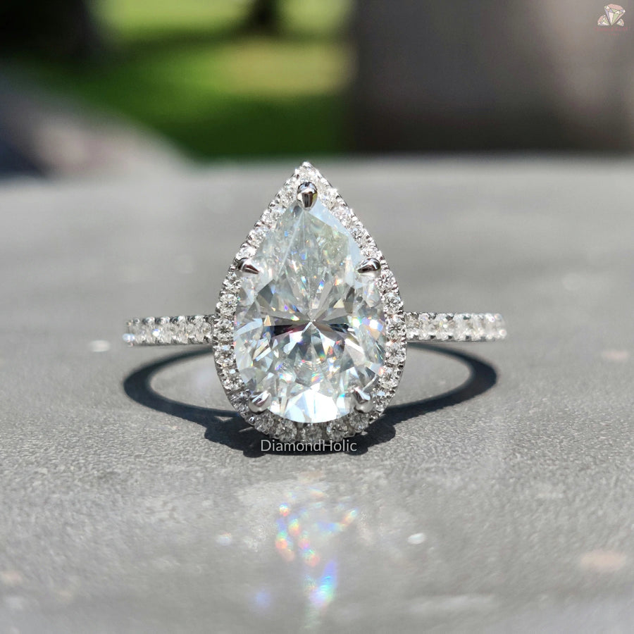 Sparkling Moissanite Jewelry | Pear Design Pave Ring | Love Inspired

