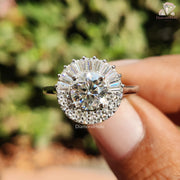 white gold ring for women | baguette halo ring | radiant sparkle ring
