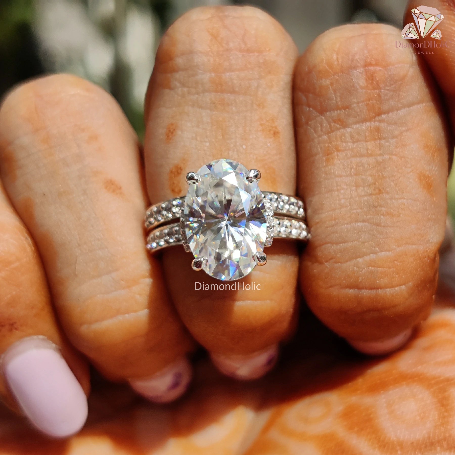 oval engagement ring | moissanite bridal set | solitaire wedding ring
