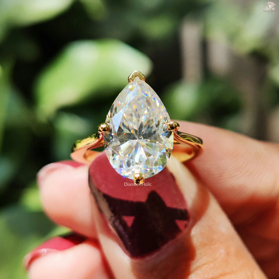 Moissanite Ring for Brides | Pear Cut Halo Design | Engagement Ring Gift


