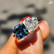 blue and white diamond | modern bridal ring | trending ring style
