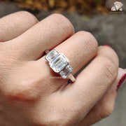 Emerald Cut Moissanite Three Stone Ring - Elegant Bezel Diamond Setting