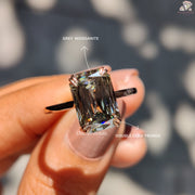 Emerald Cut Grey Solitaire Hidden Halo Engagement Ring