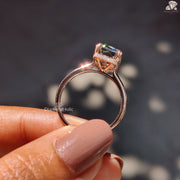 Emerald Cut Grey Solitaire Moissanite White Gold Hidden Halo  Engagement Ring