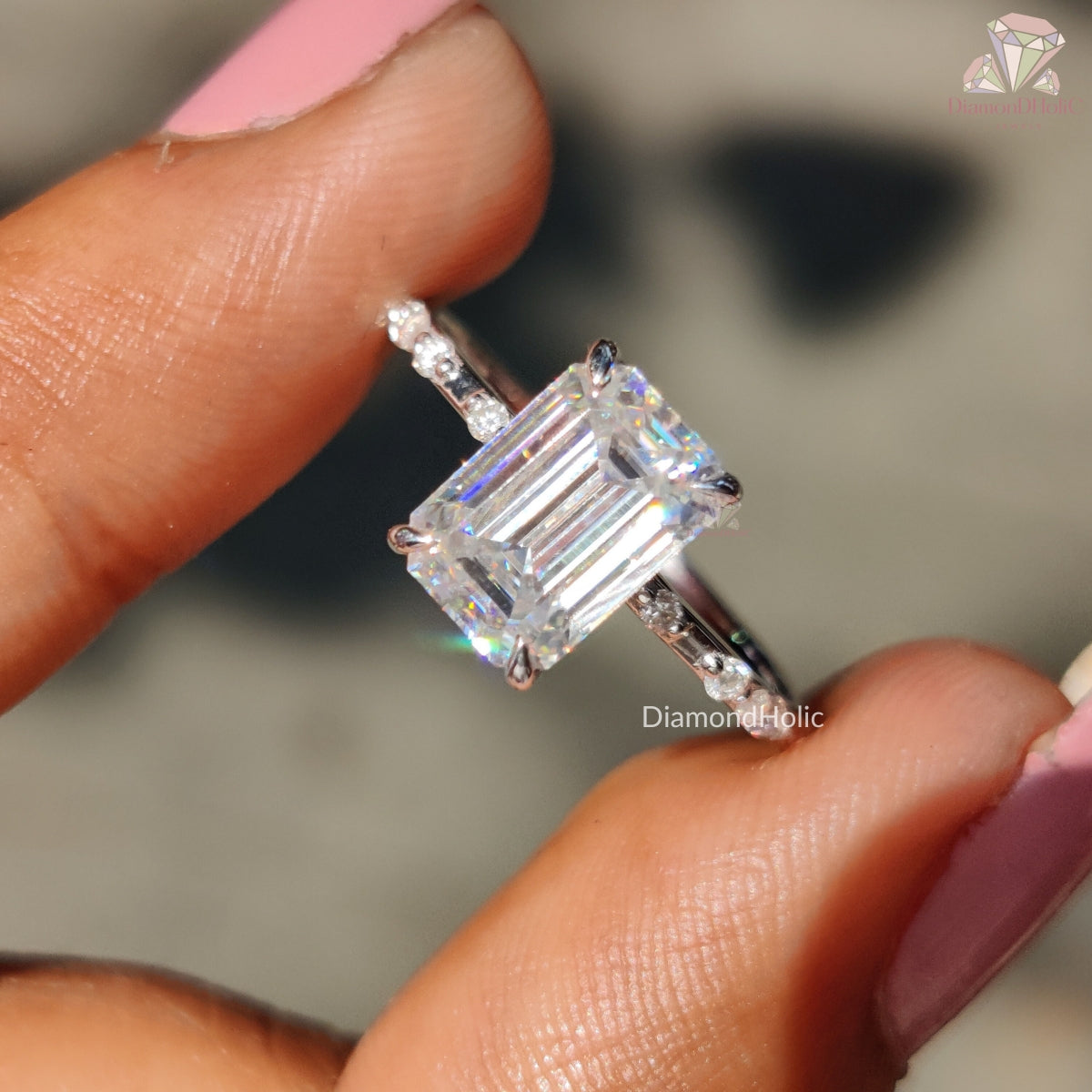 Emerald Cut Moissanite Solitaire Engagement Ring