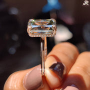 Emerald Cut Moissanite Hidden Halo Engagement Ring