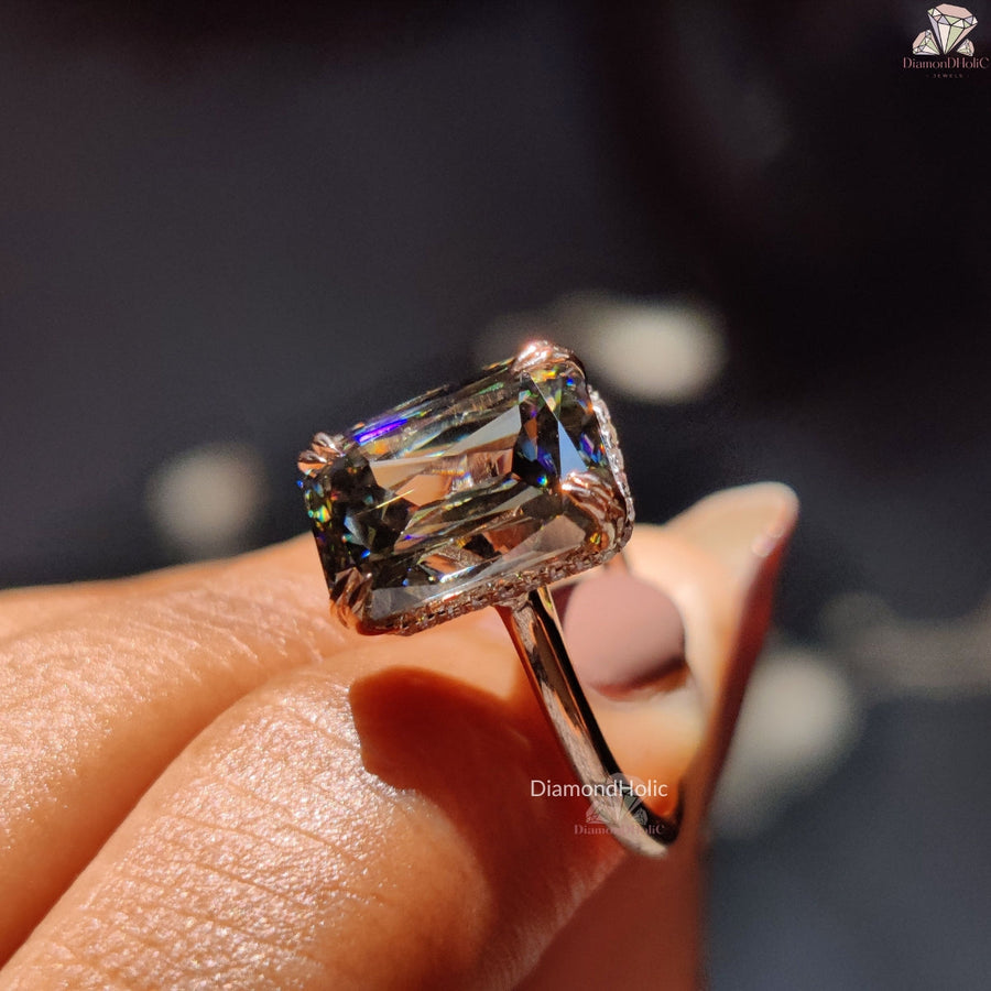 Emerald Cut Moissanite White Gold Engagement Rings