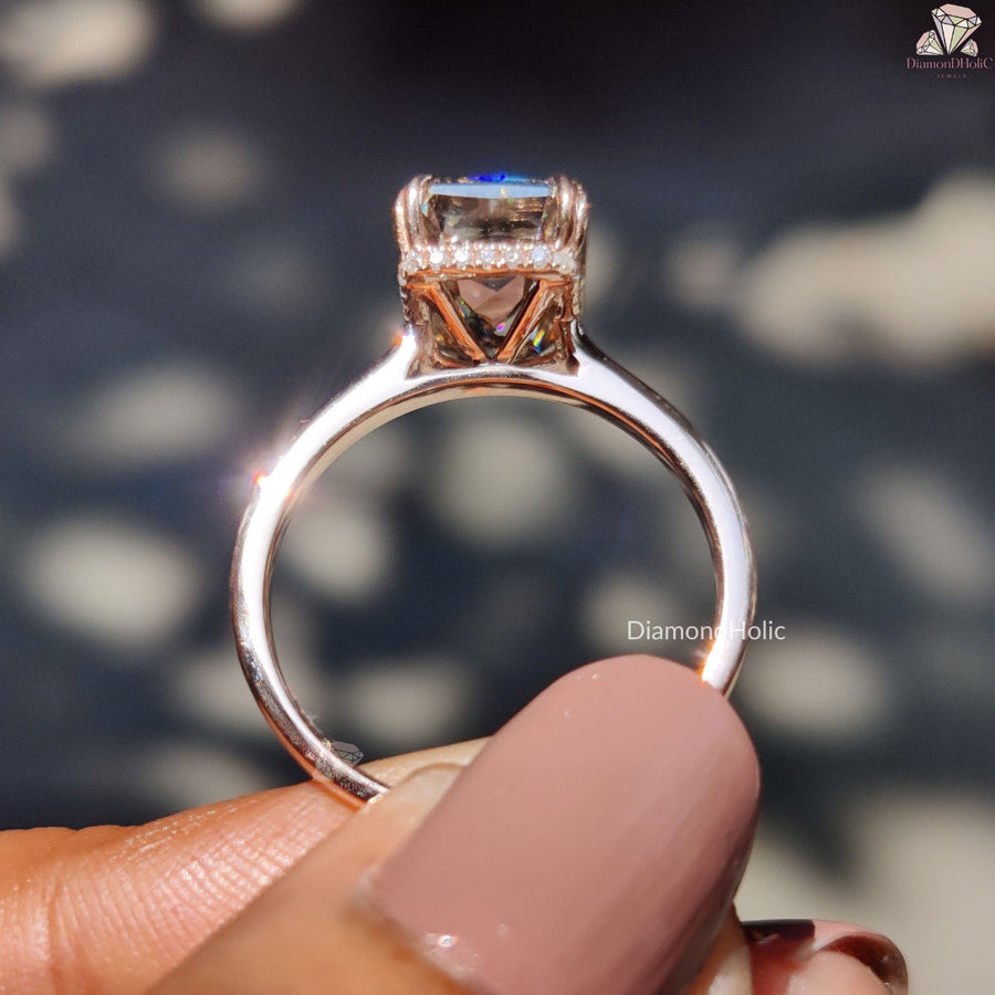Emerald Cut Solitaire Moissanite White Gold Engagement Ring