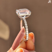 Emerald Shape Morganite Bridal Ring With Side Pave Set Design