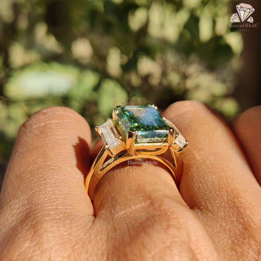 Emerald Cut Moissanite Yellow Gold Engagement Ring