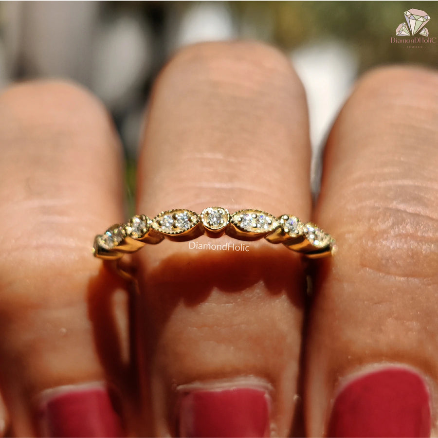 Round Cut Yellow Gold Moissanite Wedding Band