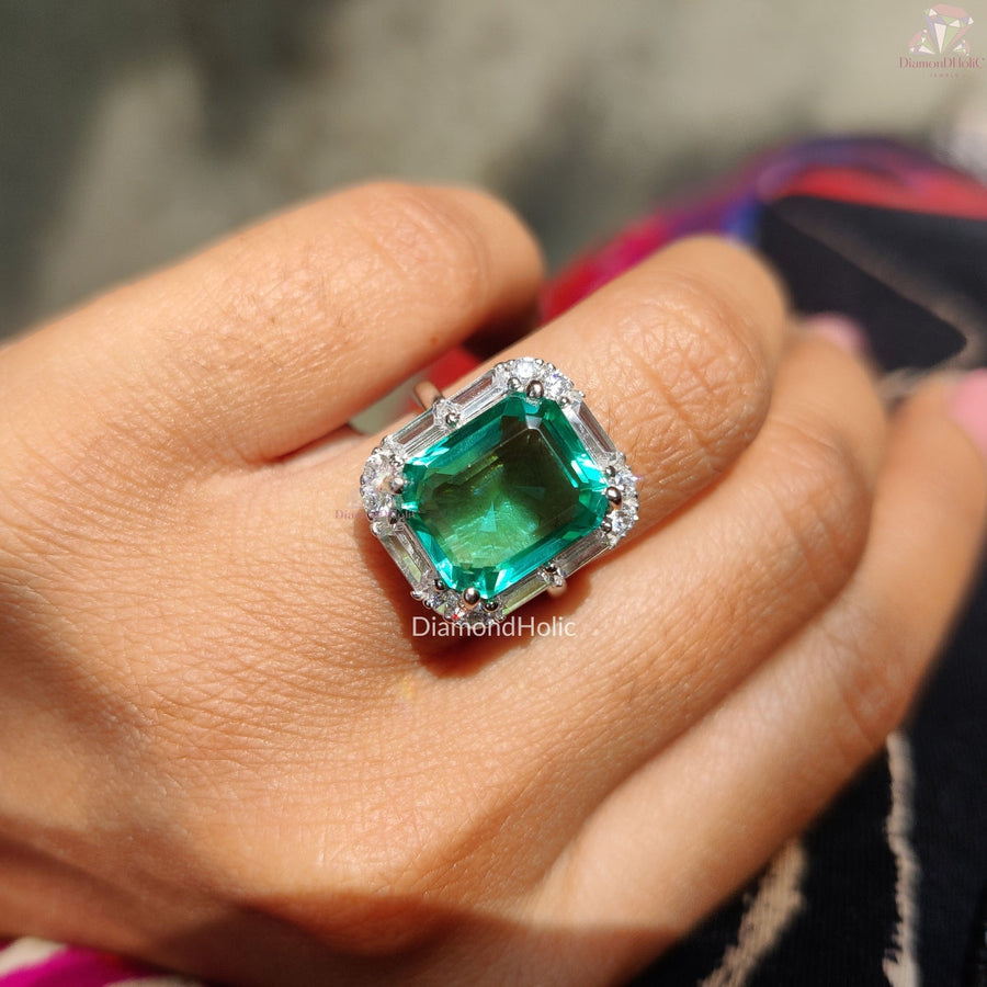 Green Moissanite Halo Engagement Ring 