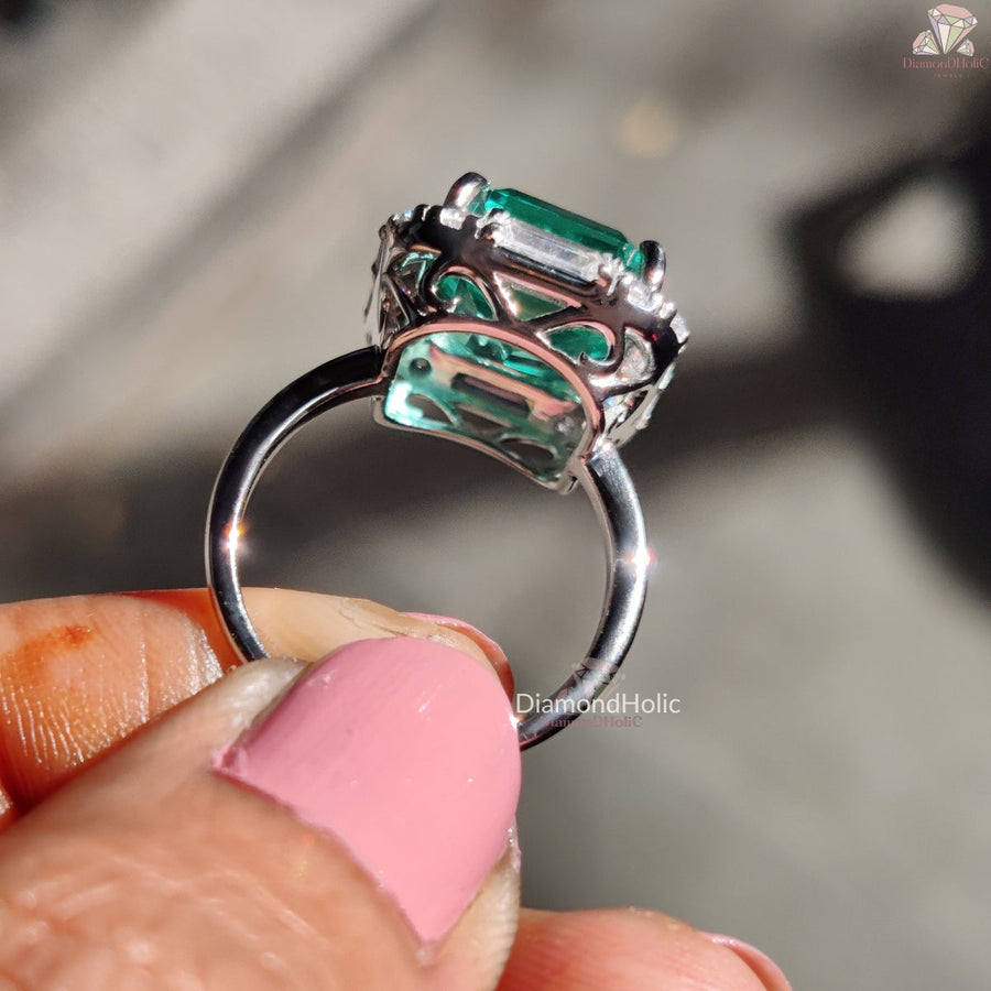 Green Moissanite Halo Engagement  Ring For Women