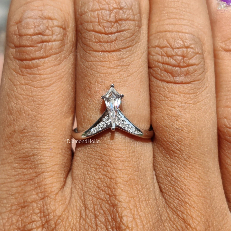 Kite Cut White Gold Moissanite Engagement Ring For Women