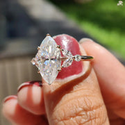 Marquise Cut Moissanite Ring With Side Marquise and Round Diamond Stones