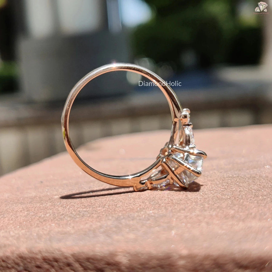 Marquise Cut Moissanite Side Stone Engagement Ring