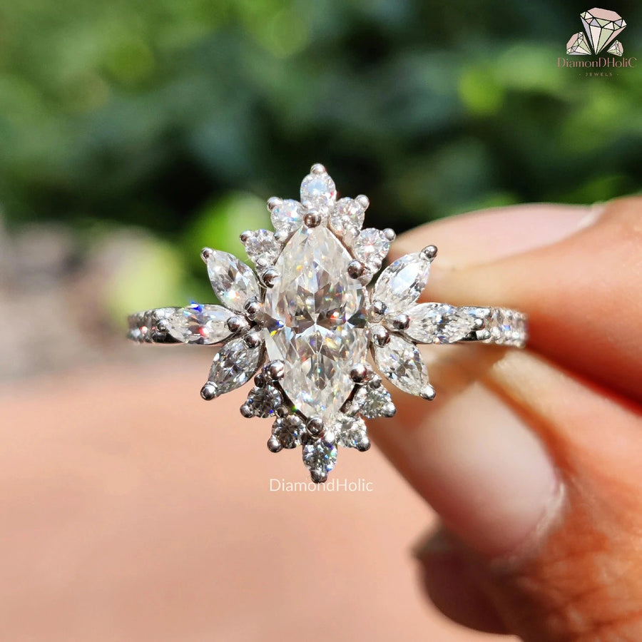 Marquise Cut Moissanite White Gold Wedding Ring