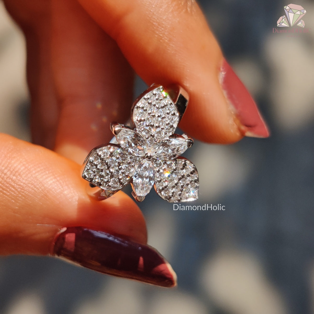 Marquise and Round Cut Moissanite Engagement Ring